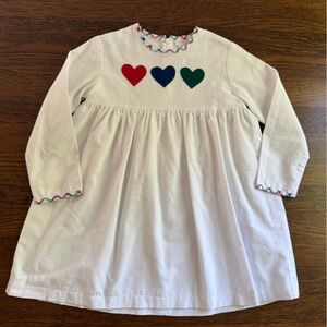 Hannah Kate White Cord Long-Sleeve Dress with Red, Blue & Green Hearts